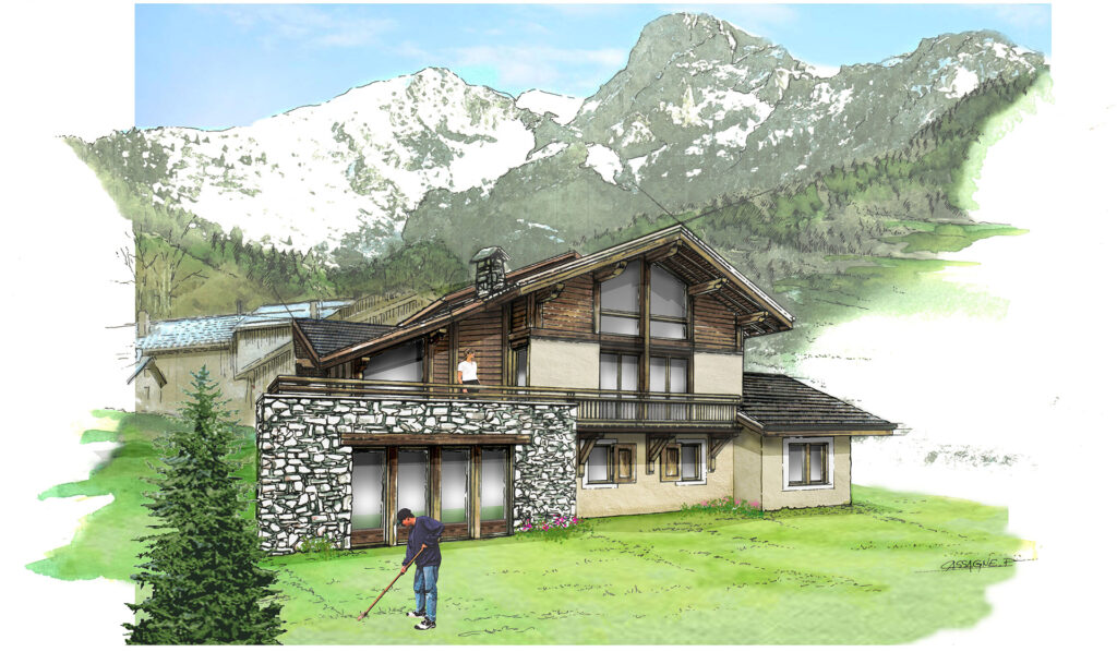 Architecte Fabrice Boch - Construction d'un chalet - La Chenarie à Peisey-Nancroix - aquarelle